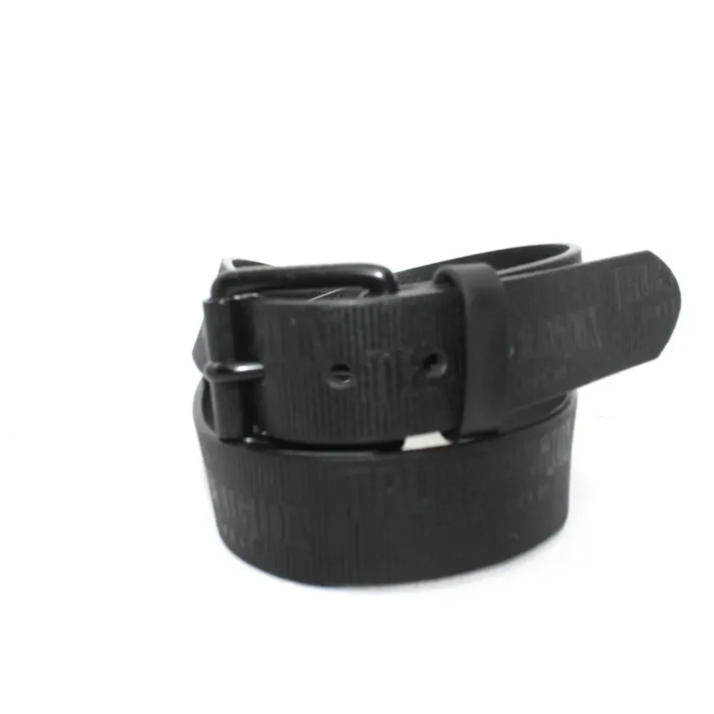 True Religion Mens Van Black Logo Belt w/ Roller Buckle sz 36 NEW